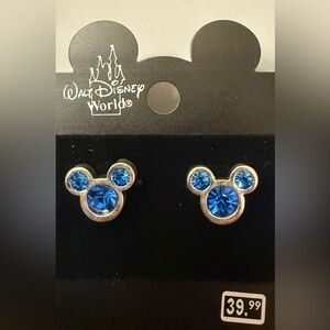 Mickey Mouse Ears Blue Crystal Official Disney Silver Tone Stud Earrings